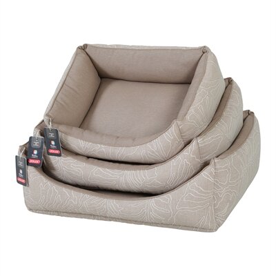 Hondenmand Zolux Naya Taupe &ndash; Zachte Gewatteerde Hondensofa met Bladprint &ndash; 3 Maten: 45 / 55 / 65 cm