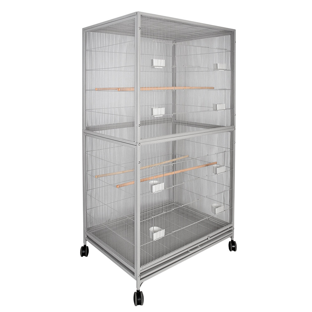 Kamervoli&egrave;re Duvo+ Loft Daisy Licht/Grijs &ndash; Ruime Verrijdbare Voli&egrave;re voor Parkieten &amp; Vinken 100x76x182 cm