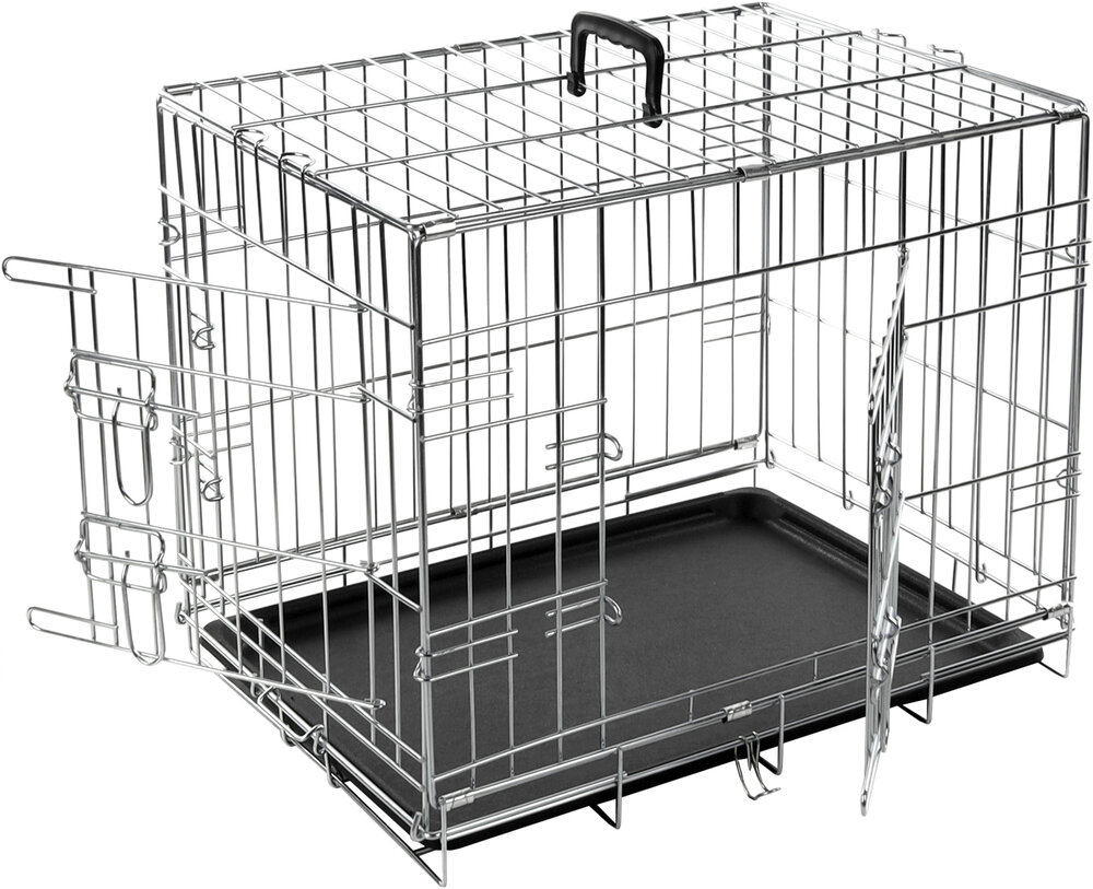 Hondenbench Flamingo Keo Zilver Maat S &ndash; Opvouwbare Gegalvaniseerde Draadbench met 2 Deuren &amp; Handvat 63x43x49 cm