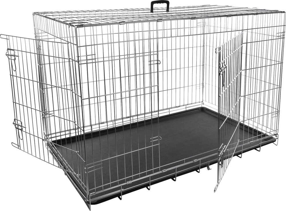 Hondenbench Flamingo Keo Zilver Maat XXL &ndash; Opvouwbare Gegalvaniseerde Draadbench met 2 Deuren &amp; Handvat 120x76x82 cm