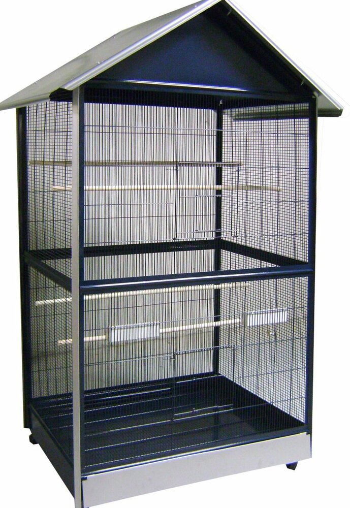 Voli&egrave;re Flamingo Sinai Blauw/Grijs &ndash; Grote Metalen Voli&egrave;re met 4 Schuifdeuren, Wielen &amp; Uitschuifbare Lade 100x76x202 cm