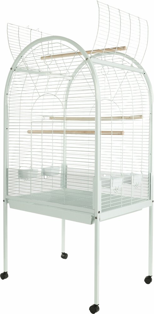 Papegaaienkooi Flamingo Polly Wit &ndash; Ruime Papegaaienkooi met Open Dak, 4 Wielen &amp; Uitschuifbare Lade 77,5x60x155,5 cm