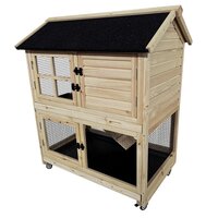 Konijnenhok Duvo+ Woodland Flappy Pinus Verrijdbaar &ndash; Konijnenhok met 2 Verdiepingen, Ren &amp; Nachthok 98x65x113 cm