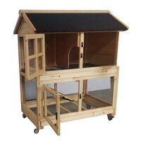 Konijnenhok Duvo+ Woodland Flappy Pinus Verrijdbaar &ndash; Konijnenhok met 2 Verdiepingen, Ren &amp; Nachthok 98x65x113 cm