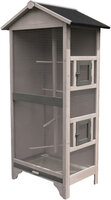Voli&egrave;re Flamingo Cottage Nevada Grijs &ndash; Houten Binnen- &amp; Buitenvoli&egrave;re met Bitumen Dak 78x57x157,5 cm