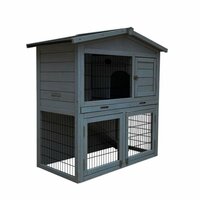 Konijnenhok Topmast Grey Washed &ndash; Houten Buitenhok met 2 Verdiepingen voor Konijnen &amp; Cavia's 101x55x100 cm