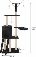 Krabpaal Topmast Sara Zwart &ndash; Hoge Krabpaal met Meerdere Niveaus, Huisjes &amp; Lig-/Zitplaatsen 50x35x138 cm