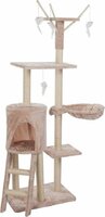 Krabpaal Topmast Sara Beige &ndash; Hoge Krabpaal met Meerdere Niveaus, Huisjes &amp; Lig-/Zitplaatsen 50x35x138 cm