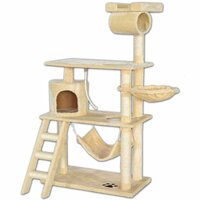 Krabpaal Topmast Pascal Beige &ndash; Krabpaal met Slaaphuisje, Hangmat, Hangmandje &amp; Trapje 75x40x146 cm