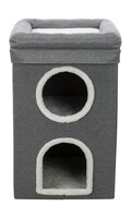 Krabpaal Trixie Cat Tower Saul Grijs &ndash; Vierkante Krabton met 2 Schuilplaatsen, Relax-mand &amp; Afneembare Bovenkant 39x39x64 cm