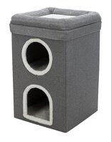 Krabpaal Trixie Cat Tower Saul Grijs &ndash; Vierkante Krabton met 2 Schuilplaatsen, Relax-mand &amp; Afneembare Bovenkant 39x39x64 cm