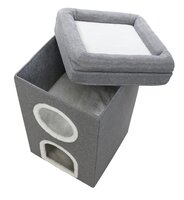 Krabpaal Trixie Cat Tower Saul Grijs &ndash; Vierkante Krabton met 2 Schuilplaatsen, Relax-mand &amp; Afneembare Bovenkant 39x39x64 cm