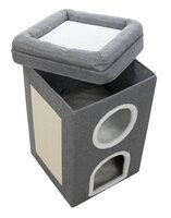 Krabpaal Trixie Cat Tower Saul Grijs &ndash; Vierkante Krabton met 2 Schuilplaatsen, Relax-mand &amp; Afneembare Bovenkant 39x39x64 cm