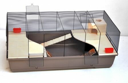 Hamsterkooi Nature 301 Zwart/Beige &ndash; Super Grote Hamster- &amp; Muizenkooi met Hangbrug, Verdiepingen &amp; Hoekhuisje 100x53x40 cm