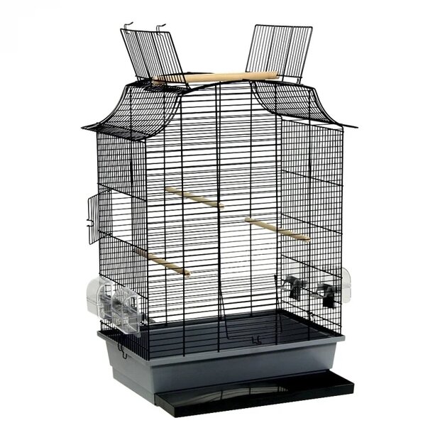 Vogelkooi Greta Cabrio &ndash; Grijs/Zwarte Binnenkooi voor Parkieten en Kanaries