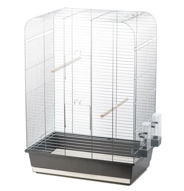 Vogelkooi Inter-Zoo Nina Grijs/Chroom &ndash; Parkietenkooi met chromen tralies 54x34x75 cm