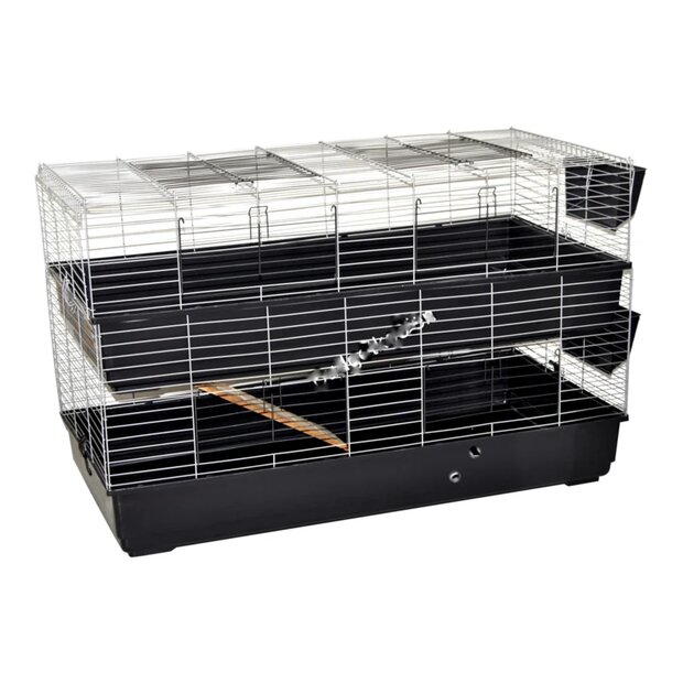 Konijnenkooi Strong Rabbit 140 Dubbel Zilver/Antraciet &ndash; Ruime Konijnenkooi &amp; Caviakooi met 2 Etages 138x69x88 cm