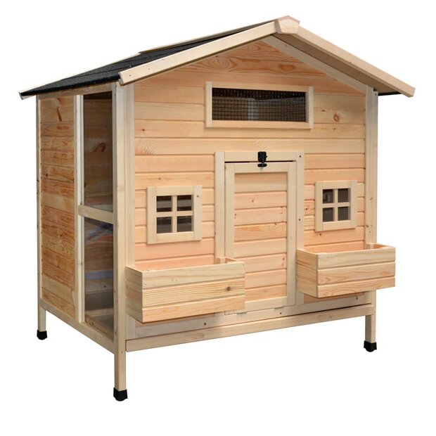 Kippenhok Woodland Colonial Pinus &ndash; Houten Kippenhok met Bloembakken voor 4 Kippen 117x102,5x125 cm