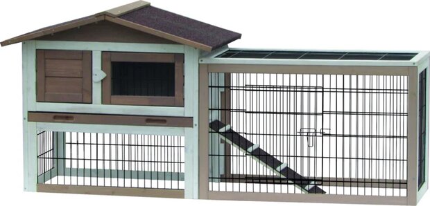 Konijnenhok Sunshine Urban Bruin &ndash; Buitenhok met ren en 2 verdiepingen