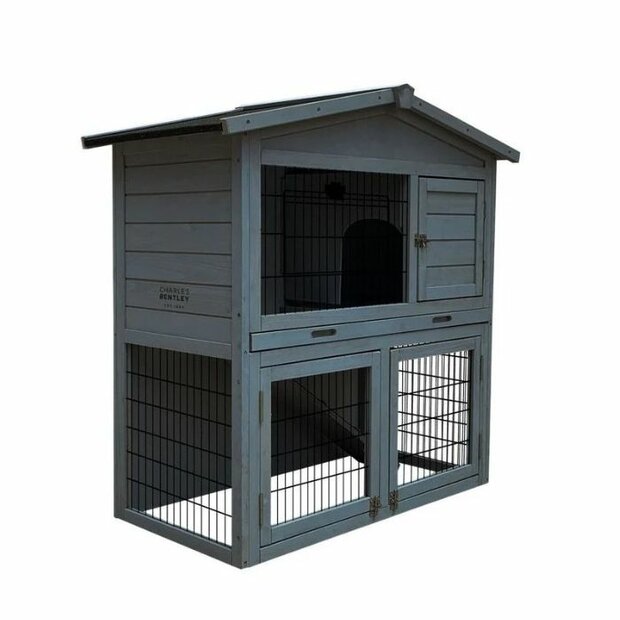 Konijnenhok Topmast Grey Washed &ndash; Houten Buitenhok met 2 Verdiepingen voor Konijnen &amp; Cavia's 101x55x100 cm