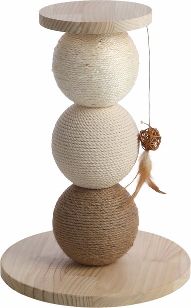 Krabpaal Flamingo Snowie &ndash; Dennenhout Krabpaal met Jute, Katoen &amp; Sisal Touwen &amp; Speeltje 15 cm