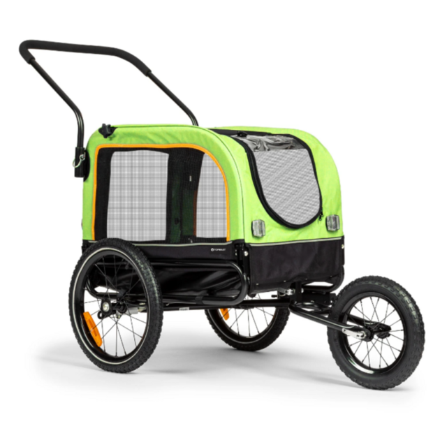 Hondenfietskar Topmast Vario 2-in-1 Groen/Zwart &ndash; Hondenaanhanger &amp; Hondenbuggy voor Honden tot 30 kg