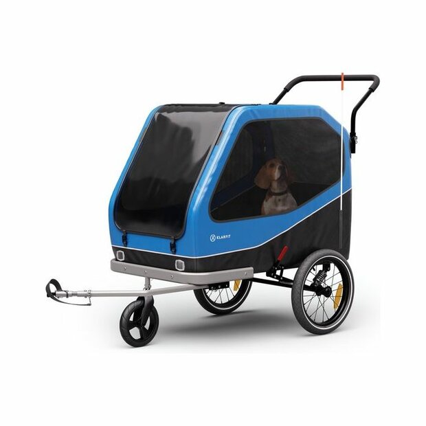 Hondenfietskar Topmast Maxi Buggy Blauw &ndash; Inklapbare Fietsaanhanger met Joggerfunctie &amp; Zwenkwiel 324 Liter