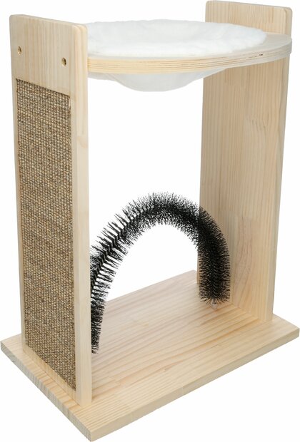 Krabpaal Flamingo Stimpie Beige &ndash; Houten Krabpaal met Sisal, Hangmat &amp; Massageboog 48x29,5x62 cm