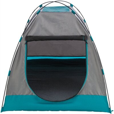 Hondentent Trixie Donkergrijs/Petrol &ndash; Hondentent met Ventilatiegaas &amp; Slipvaste Ligmat &ndash; 3 Maten: 47x47x34 / 80x65x63 / 110x80x75 cm