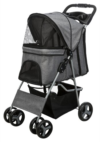 Hondenbuggy Trixie Grijs &ndash; Inklapbare Buggy met 4 Wielen &amp; Eenhandsbediening tot 11 kg 47x100x80 cm