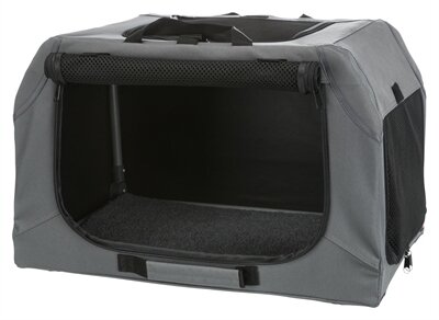 Reisbench Trixie Soft Kennel Easy Grijs &ndash; Mobiele Softbench met Ligmat &amp; Ventilatiegaas 71x51x49 cm