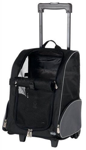 Reismand Trolley Trixie Zwart/Grijs &ndash; Hondentrolley &amp; Rugtas in &eacute;&eacute;n voor Kleine Hond &amp; Kat tot 8 kg 36x27x50 cm