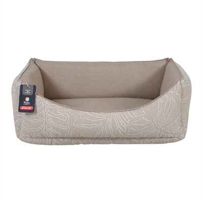 Hondenmand Zolux Naya Taupe &ndash; Zachte Gewatteerde Hondensofa met Bladprint &ndash; 3 Maten: 45 / 55 / 65 cm