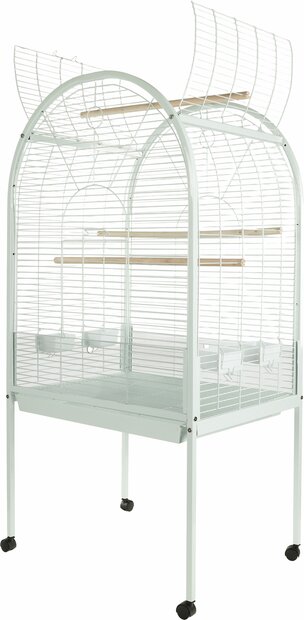 Papegaaienkooi Flamingo Polly Wit &ndash; Ruime Papegaaienkooi met Open Dak, 4 Wielen &amp; Uitschuifbare Lade 77,5x60x155,5 cm